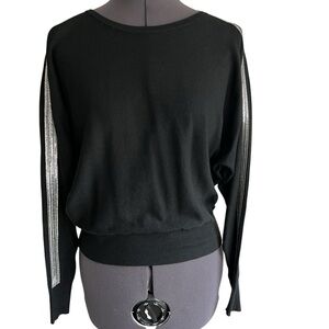 Black Women's Sweater with Silver Stripe Detail